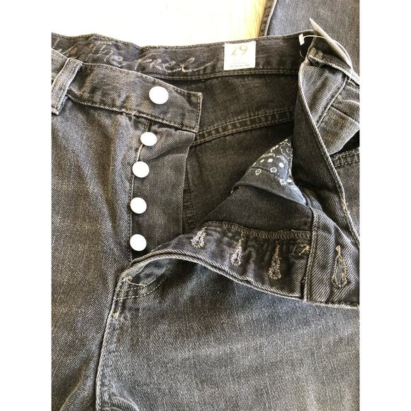 Free People Rugged Black Distressed Ankle Fly Button Straight Leg Jean - 29 - Picture 5 of 8